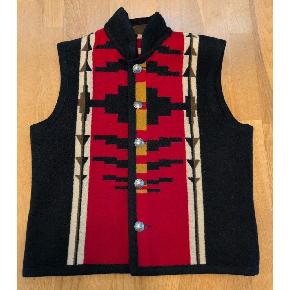 VTG Pendleton Vest Wool Western Wear Blanket Reversible Buffalo Nickel Buttons M